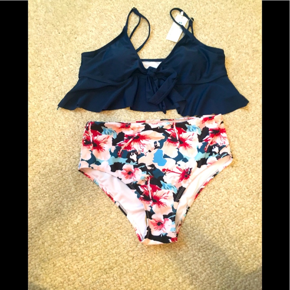 New floral high waist flouncing bikini medium